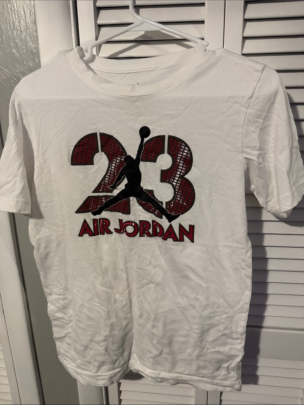Jordan White Short-Sleeve Tee with Red and Black 23 Graphic